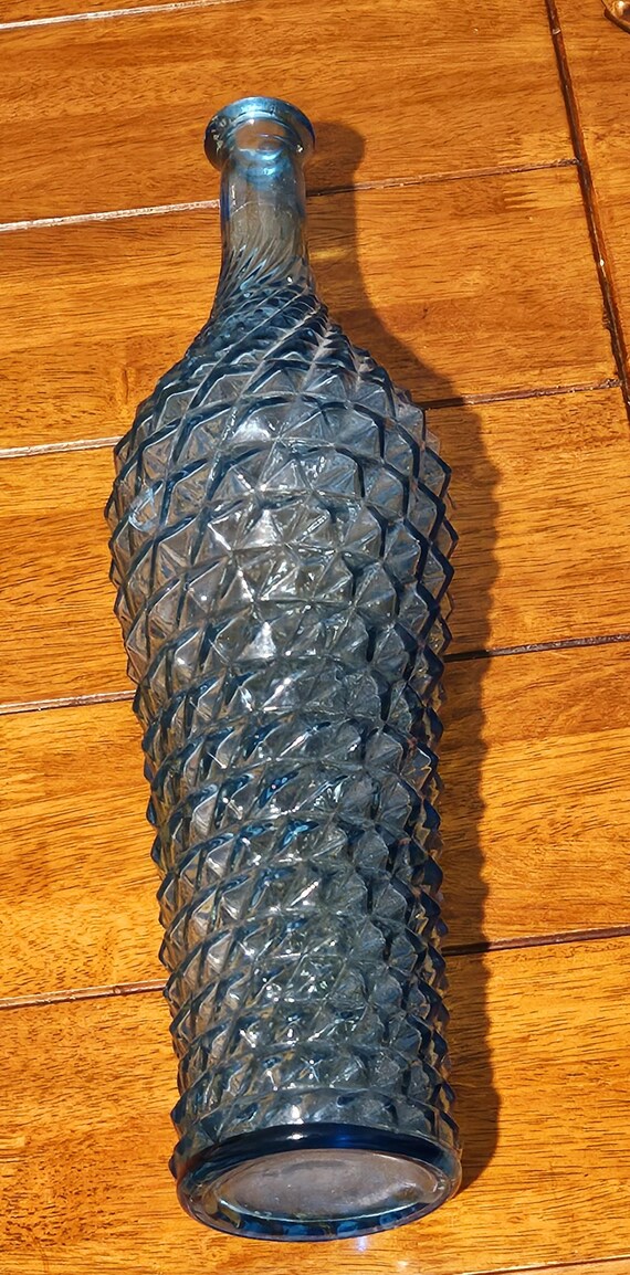 Vintage 1960s Empoli Rossini Aqua Glass Genie Bottle, Diamond