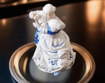 Vintage Victorian Couple Blue & White Gold Figurine Dancing Waltz Collectable