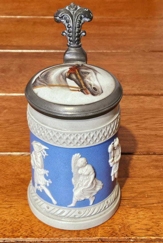Antique Mettlach Beer Stein: Tankard Villeroy and Boch No 171,blue