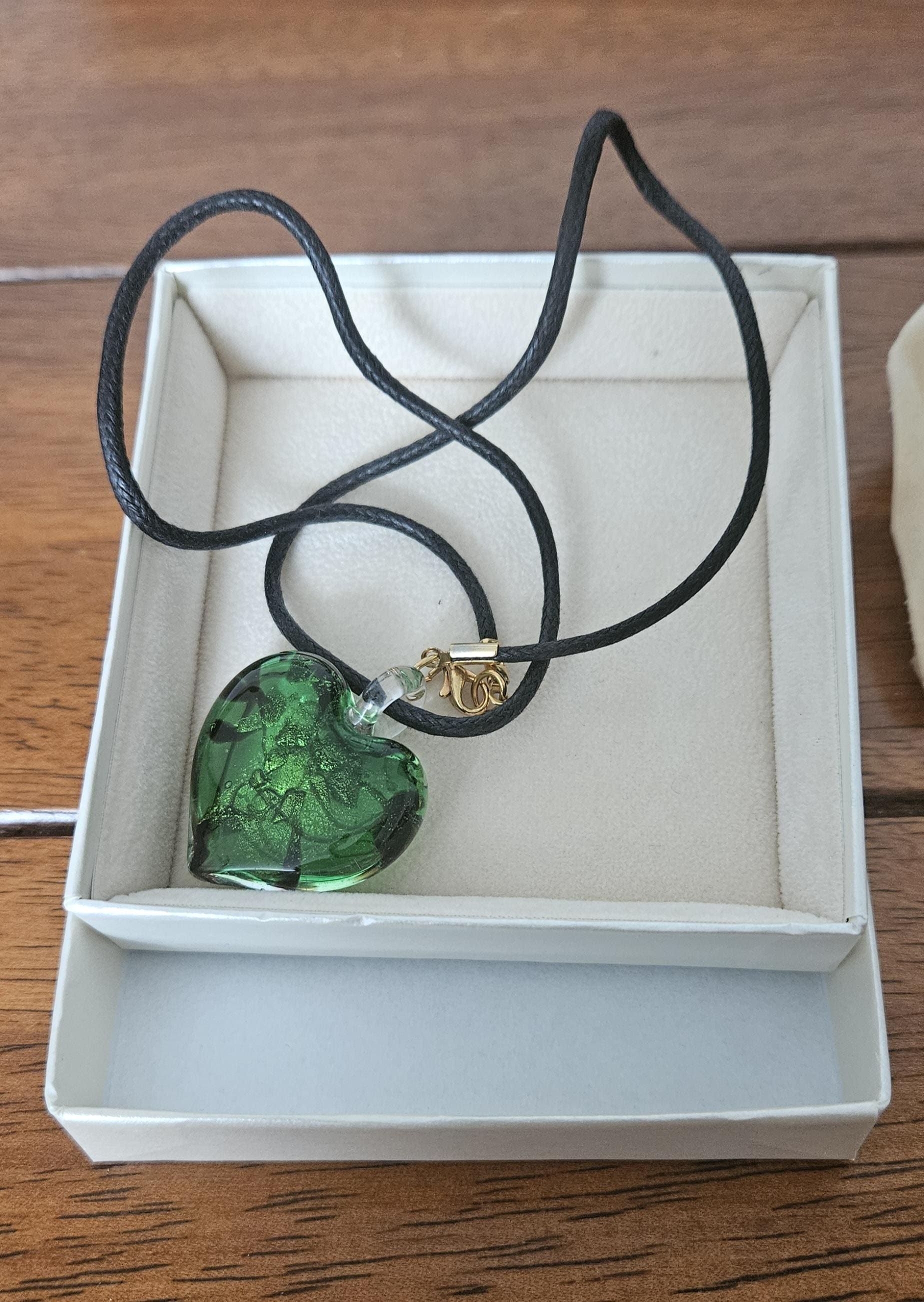 Antica Murrina Venezia Tender Emerald Heart Pendant on Leather