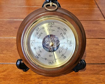 Vintage Barigo Aneroid Barometer Mahogany Brass Wall Mount West Germany