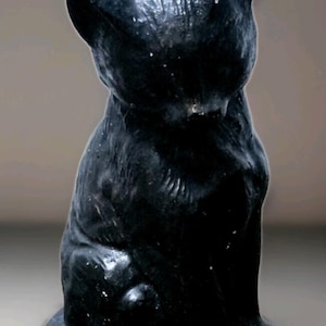 Vintage Welsh Coal Kingmaker Handmade Black Cat Figurine Sitting  Ornament Decor