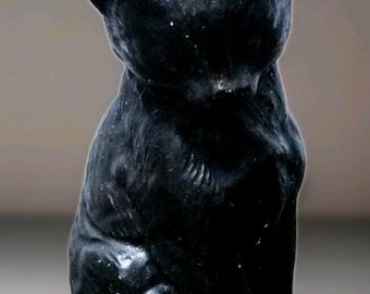 Vintage Welsh Coal Kingmaker Handmade Black Cat Figurine Sitting  Ornament Decor