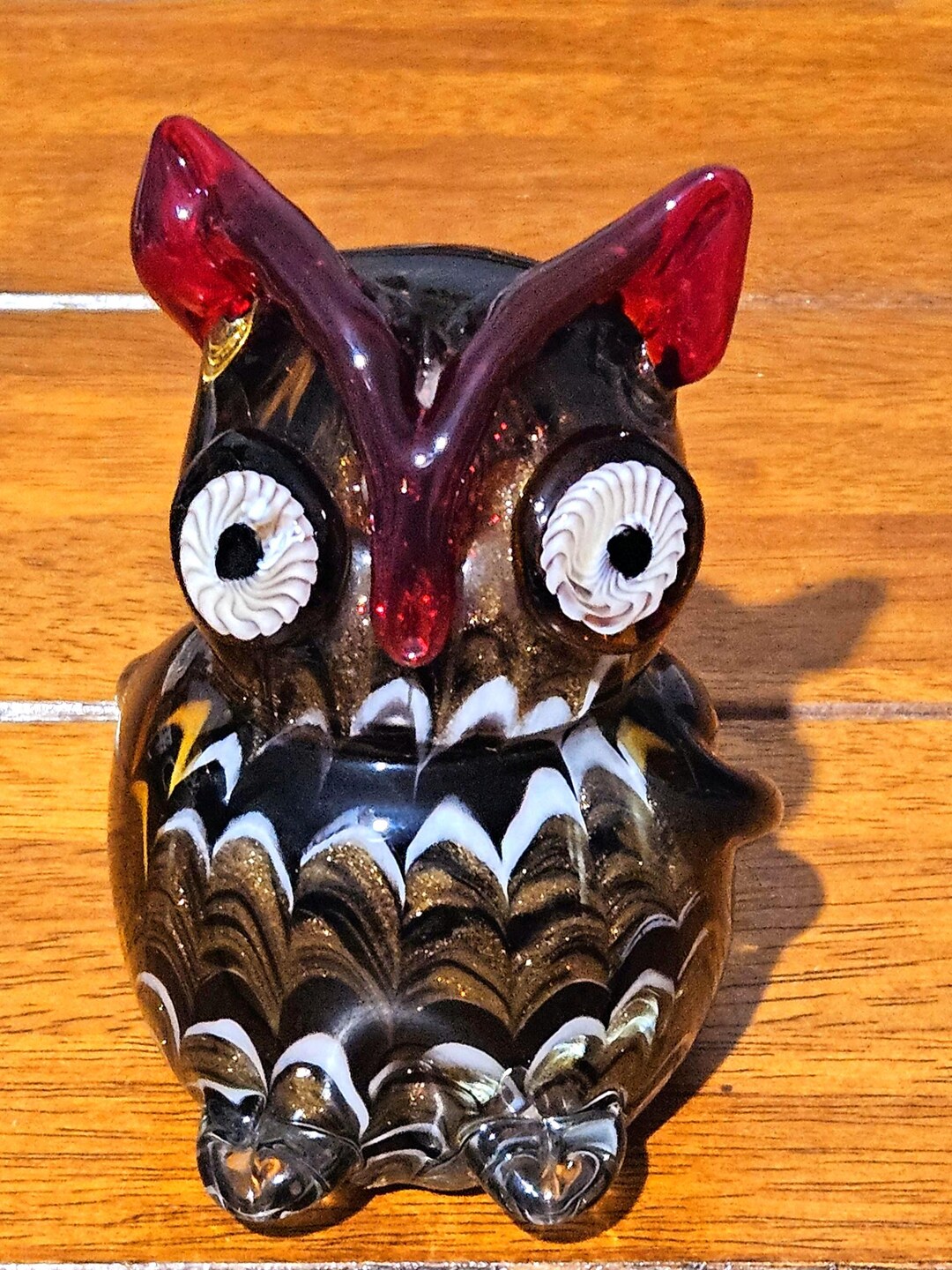 ムラーノガラス製赤いフクロウの置物 ヴィンテージ 1980年代 手吹き