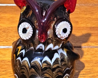 ムラーノガラス製赤いフクロウの置物 ヴィンテージ 1980年代 手吹き