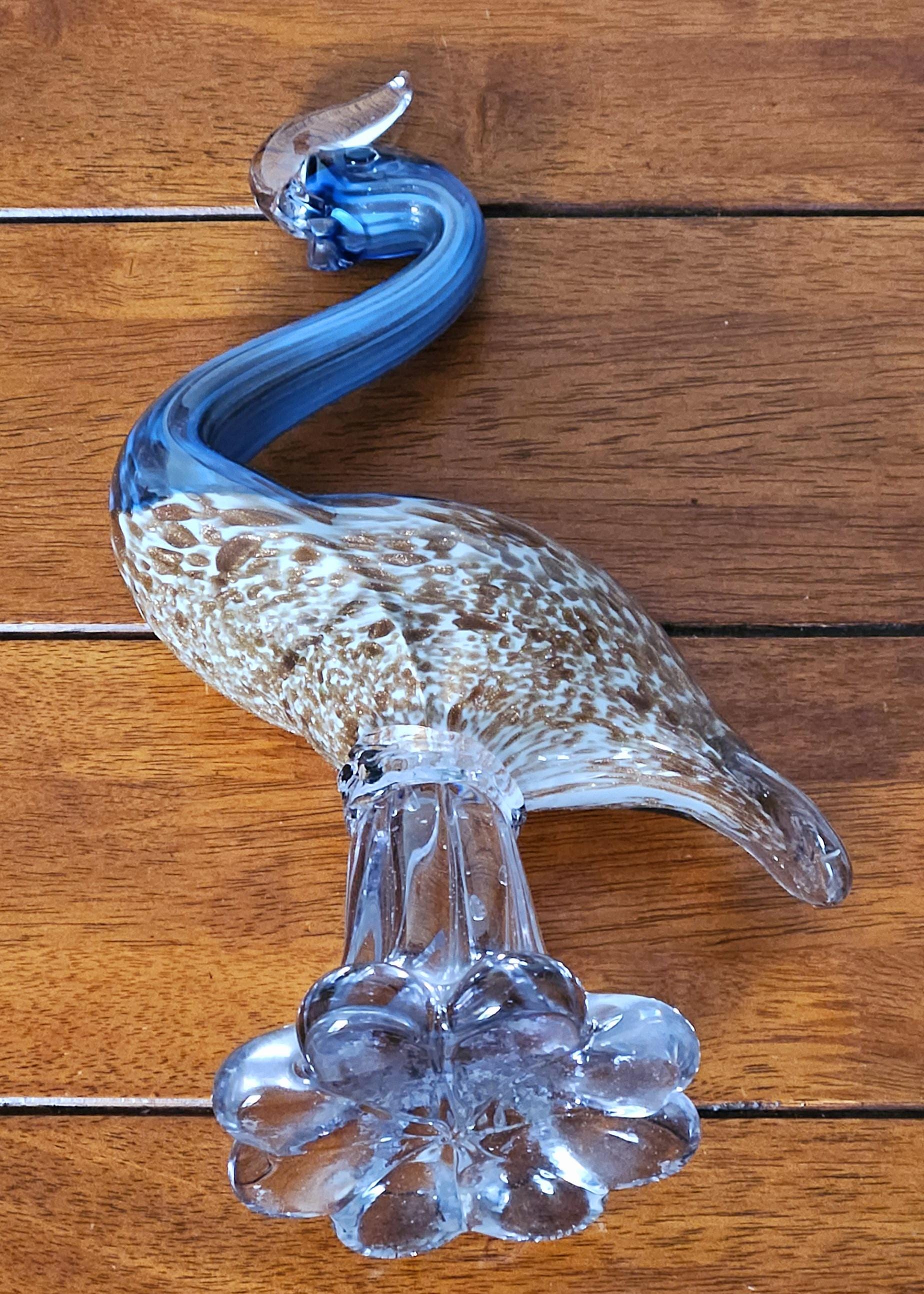 Vintage Murano Swan Art Glass Blue Swirl Gold Flecks 28 Cm Italy