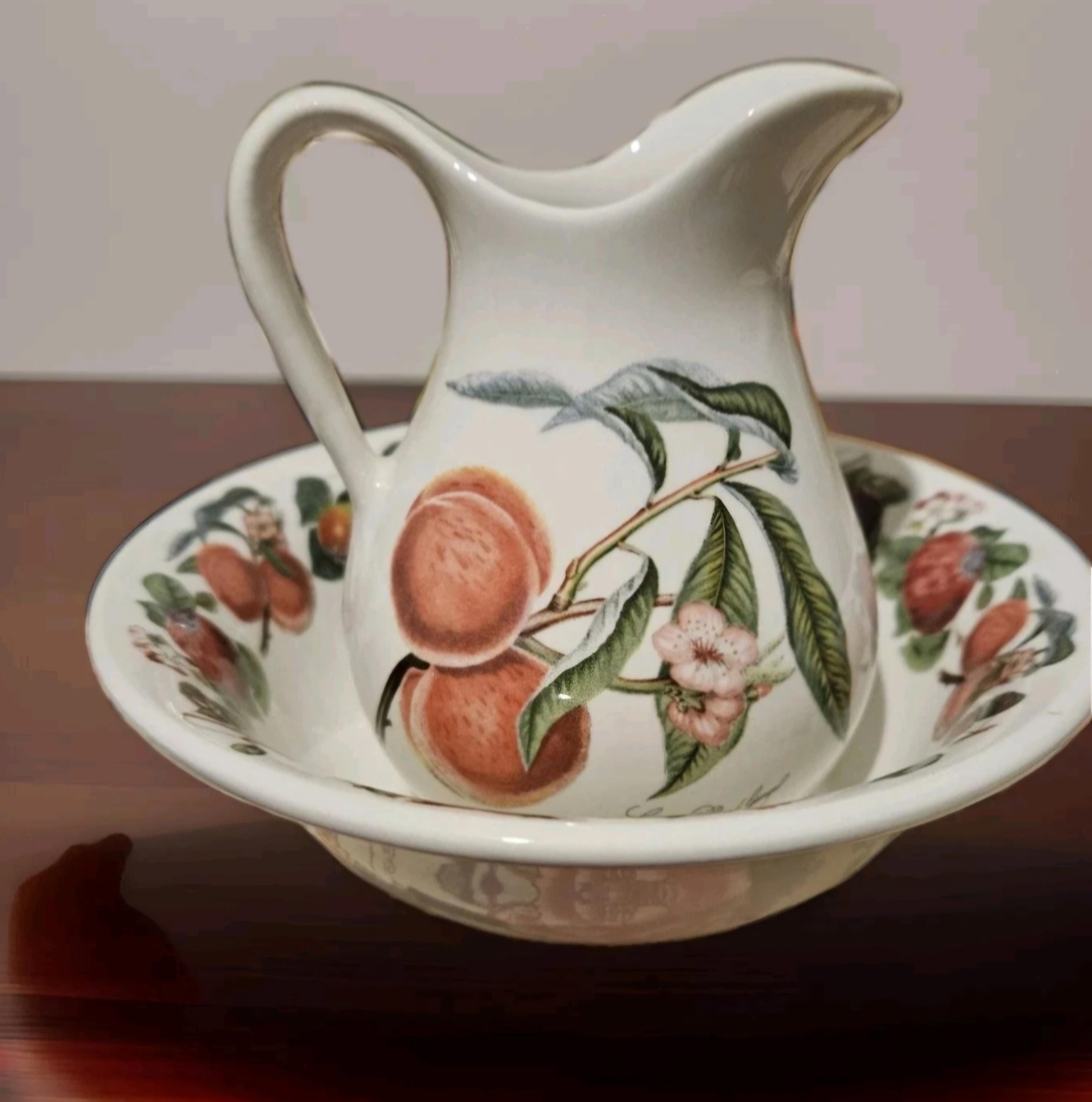 Vintage Portmeirion Pomona Pitcher and Bowl Set: Peaches