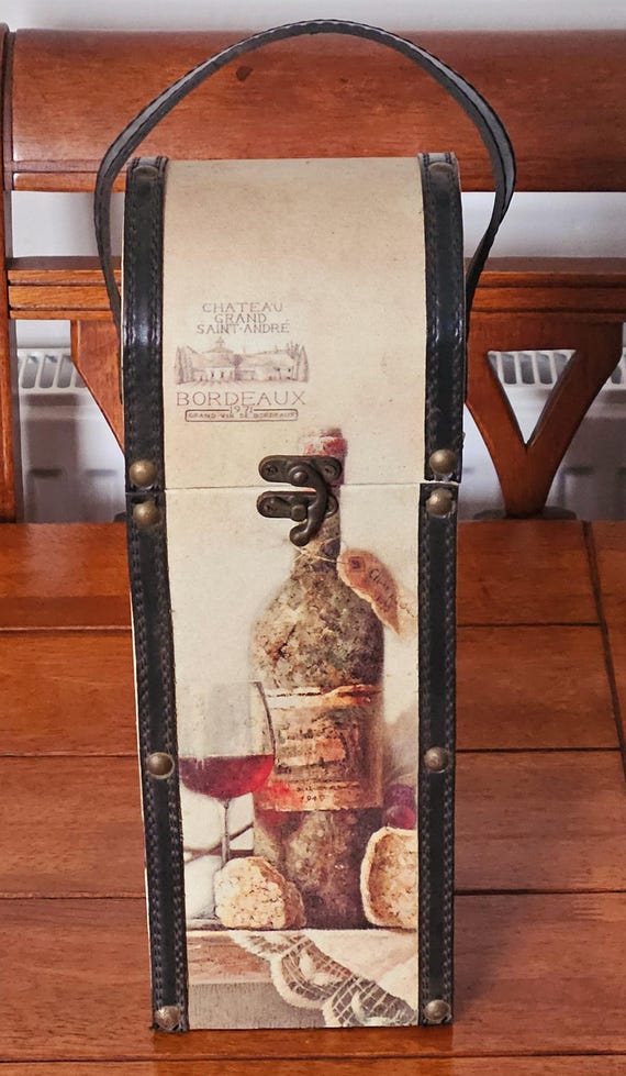 Vintage Wooden Wine Bottle Carry Case With Metal Hook Latch