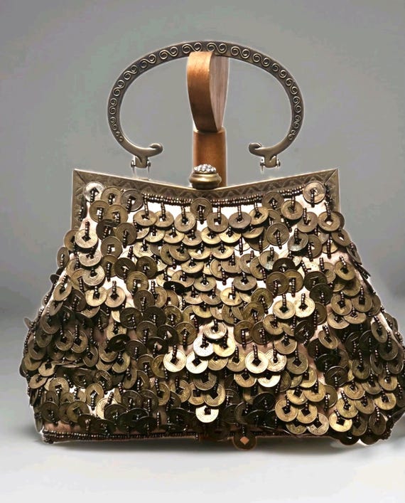 Vintage Leko London Bronze Metal Coin Mesh Evening Bag Party 