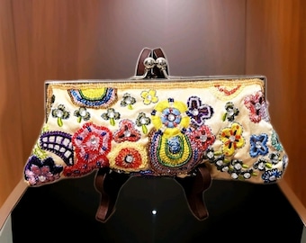 Vintage Gold  Multicoloured Evening Party Elegant Formal Handbag Beaded Embellished Purse Clutch