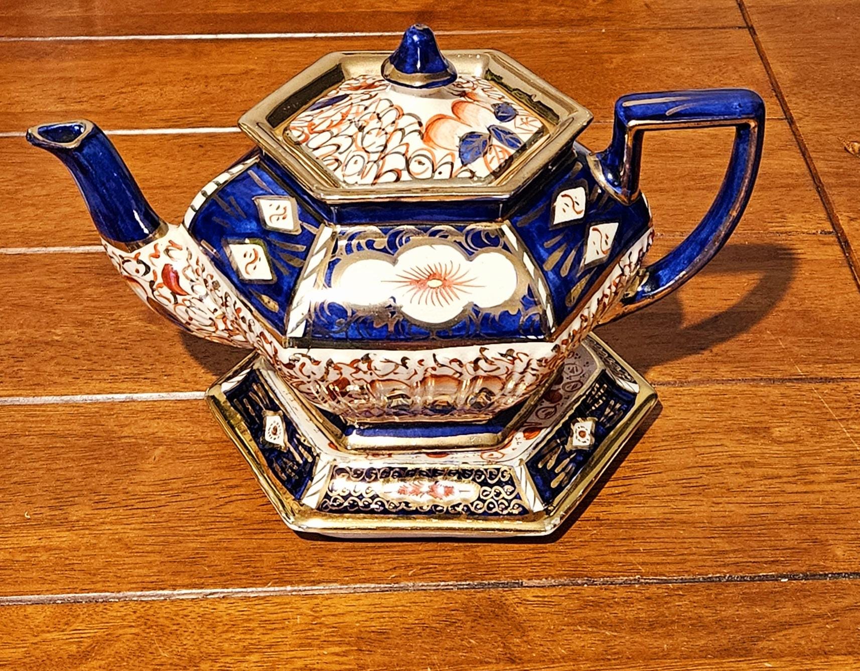 Art Deco Hexagonal Teapot With Trivet Stand - Arthur Wood & Sons