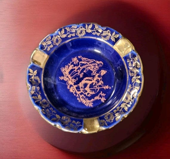 Limoges France Cobalt Blue Embossed With 22k Gold Porcelaine D'art