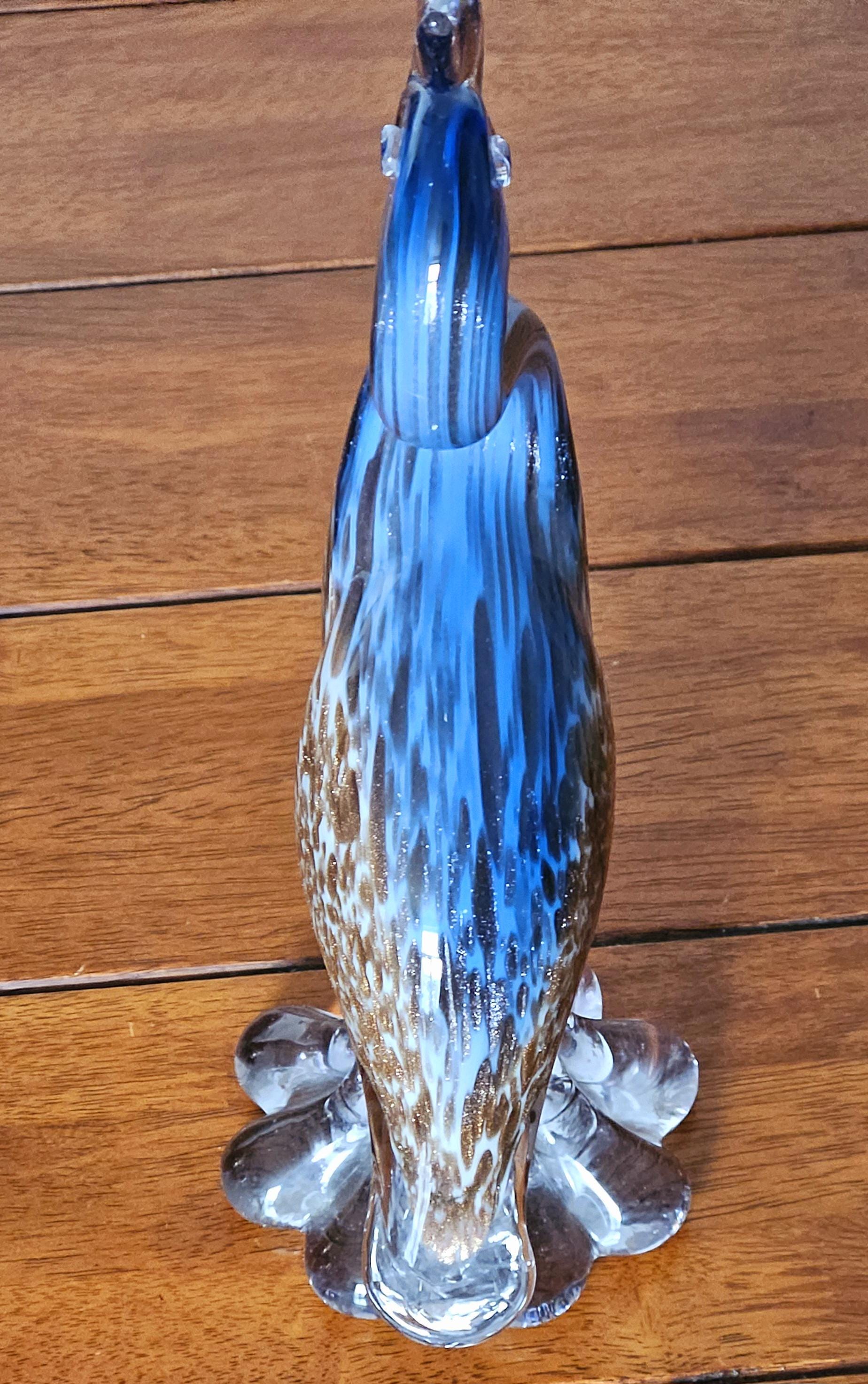 Vintage Murano Swan Art Glass Blue Swirl Gold Flecks 28 Cm Italy
