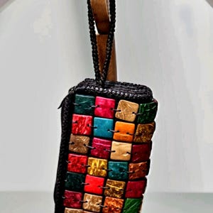 Vintage Vegan Handmade  Colourful Coconut Shell Beaded Wristlet Purse Made In Thailand Boho Travel Purse  Great Gift Idea