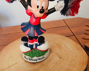 Vintage Collectible Disney World Ceramic Minnie Mouse Patriotic Cheerleader Bobble Body Red White Blue
