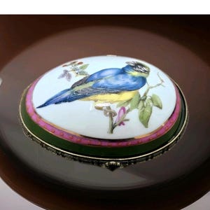 Vintage Hand Painted Bird Decoration Egg Shaped Trinket Box Snuf Box Ring Box Jewellery box