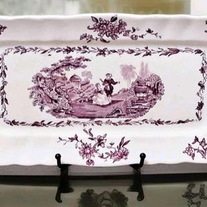 Plato rectangular antiguo para servir/bandeja para sándwiches de Mason's Watteau Mulberry Transferware, pieza rara.