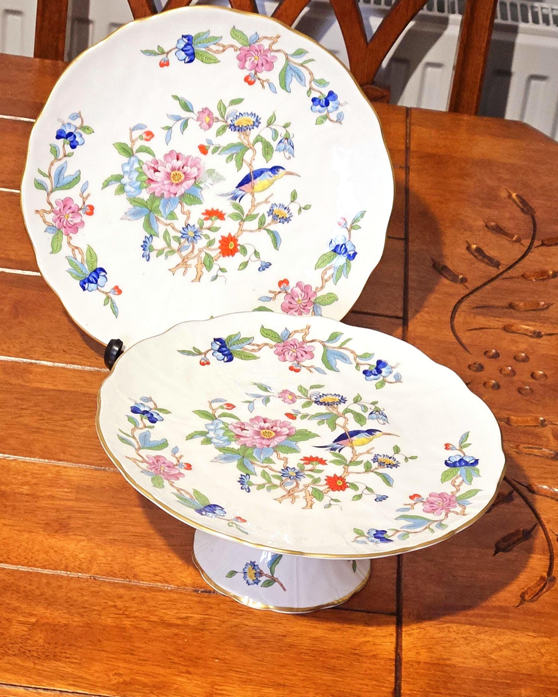 Aynsley Pembroke Bone China Cake Plate and Pedestal Stand