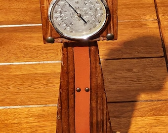 Vintage Wooden Aneroid Barometer Free Standing Rustic Hand Carved Weather Dial