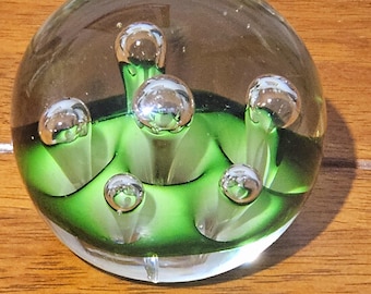 手吹きガラストリオ：グリーン＆ターコイズ バブルボールベース