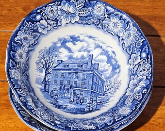 Vintage 80s Liberty Blue Staffordshire Ironstone 8.75” Round