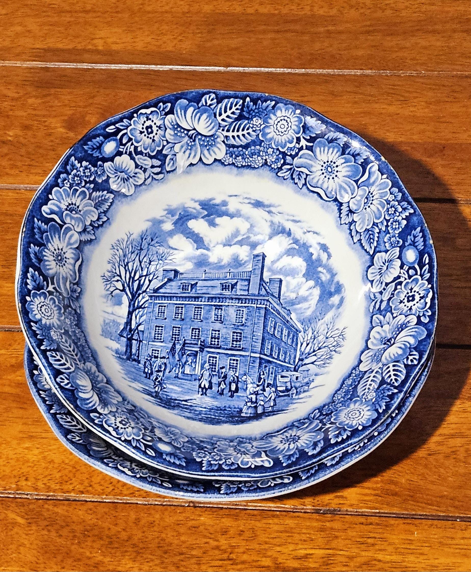 Vintage 80s Liberty Blue Staffordshire Ironstone 8.75” Round