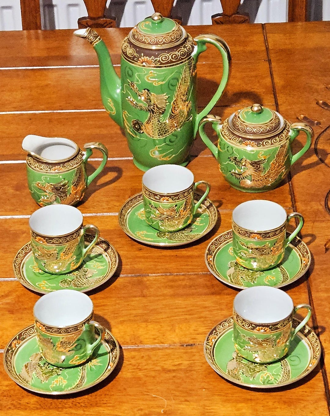 Vintage 20th C Japanese Handpainted Porcelain Coffee Set Dragon