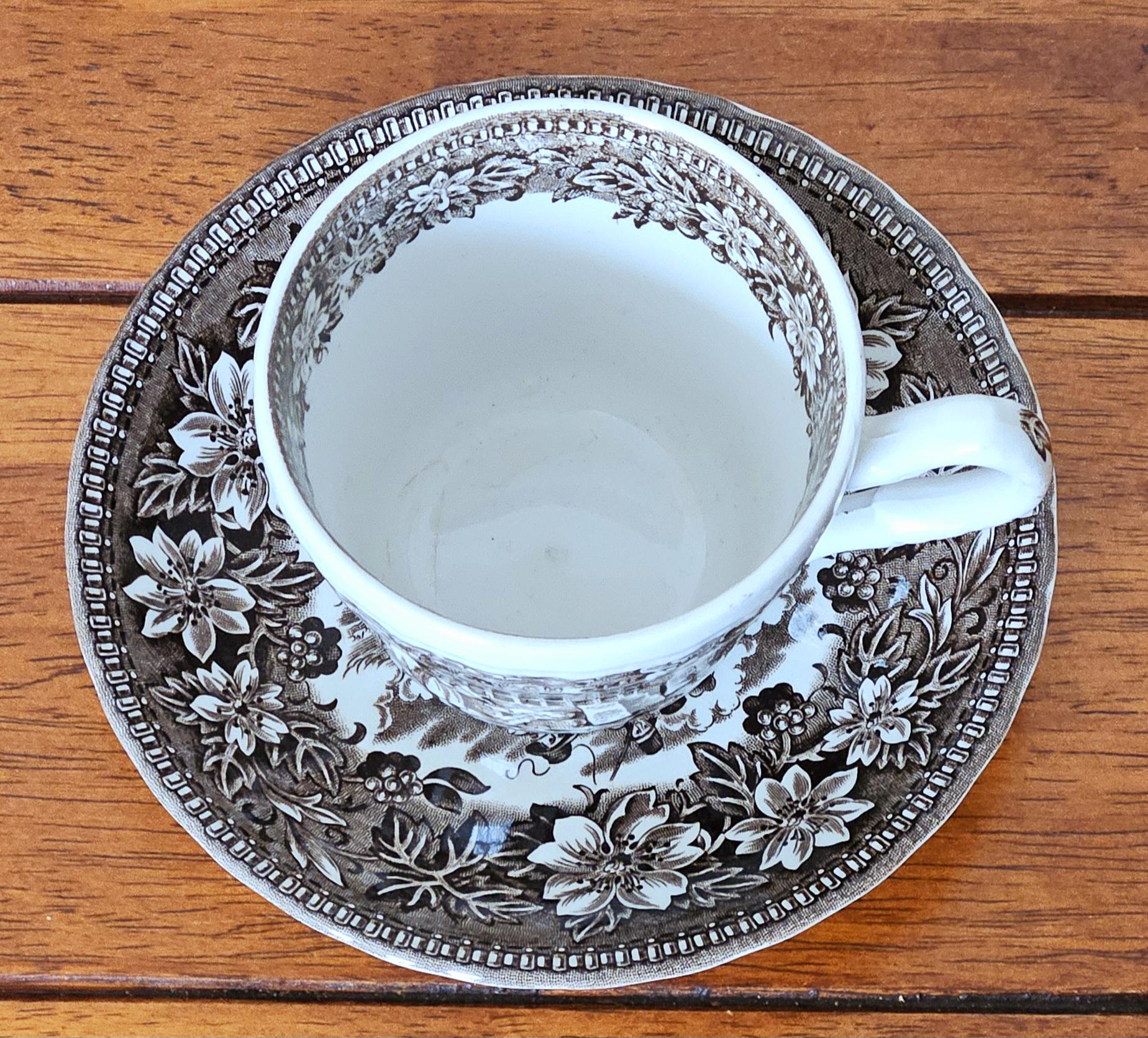 Royal Tudor Ware Coaching Taverns Brown (1828) Cups and Saucers