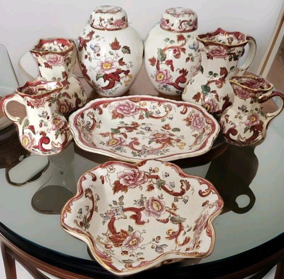 Mason's Mandalay Red 8 Pieces Collection Jugs Ginger Jars Serving