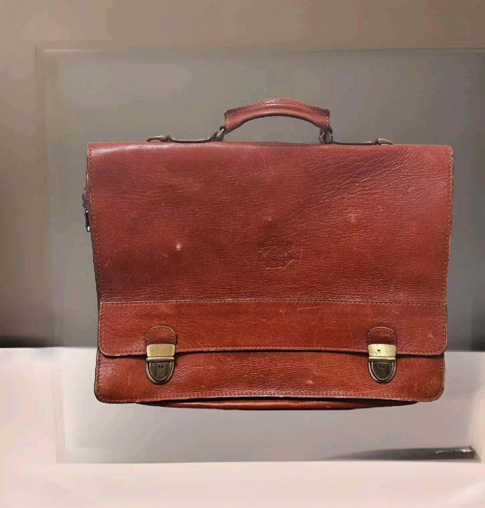 1970年代ヴィンテージ 大型 ハンドメイド ブラウンレザー ビジネス文書