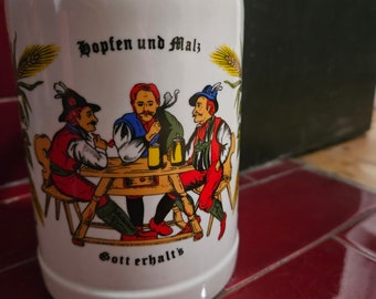 Vintage Stonewear West-Duitsland 0,5L Gerz Bier Stein Tankard Hopfen U Malz Gott Erhalt's Bierpul