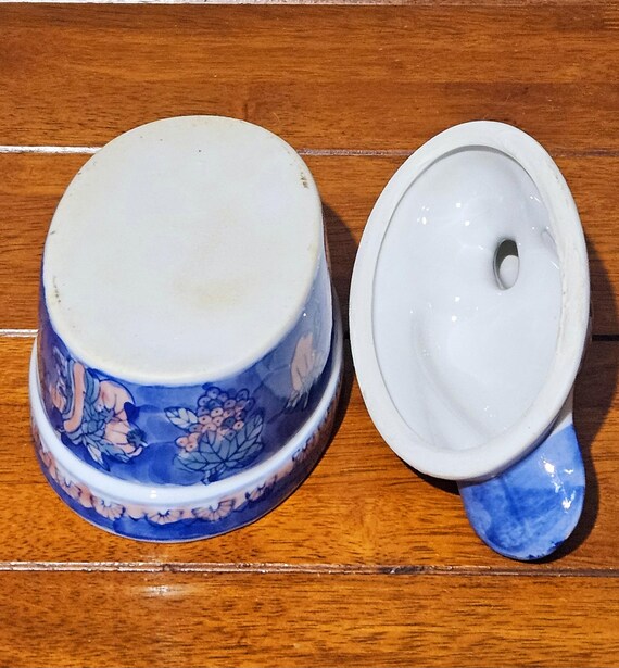 ヴィンテージ中国製青白磁のアヒル蓋付き蓋付き皿｜小さなキャセロール