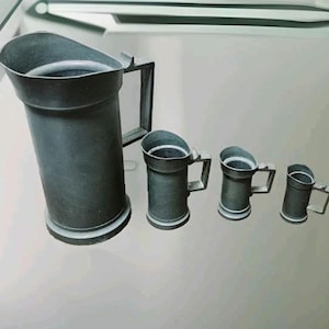 Antique French Pewter Measuring Jugs Set of 4 – Late 19th Century Graduated Measures – Vintage Kitchenware – Rustic Farmhouse Decor