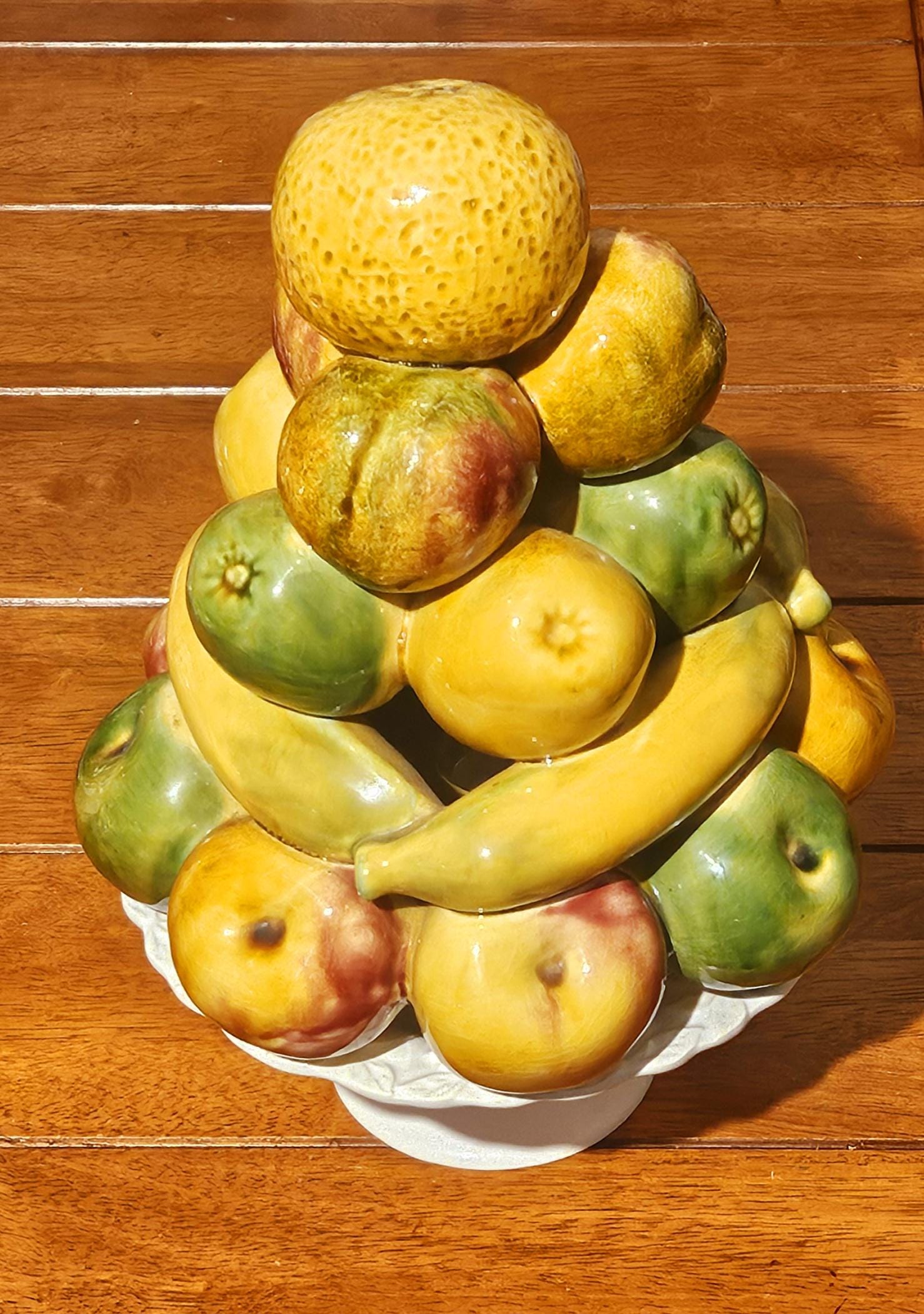 Vintage Majolica Fruit Topiary: Portuguese Ceramic Centerpiece