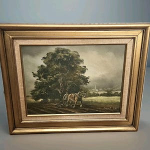 Landscape Oil Painting Of A Farmer with Horse by the Tree By Robert Ixer Signed