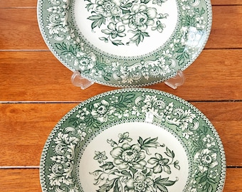 Wood & Sons Westminster Green Transferware – 3 Large Deep  Pasta Plates / Rim Soup Bowls Vintage English Ironstone China