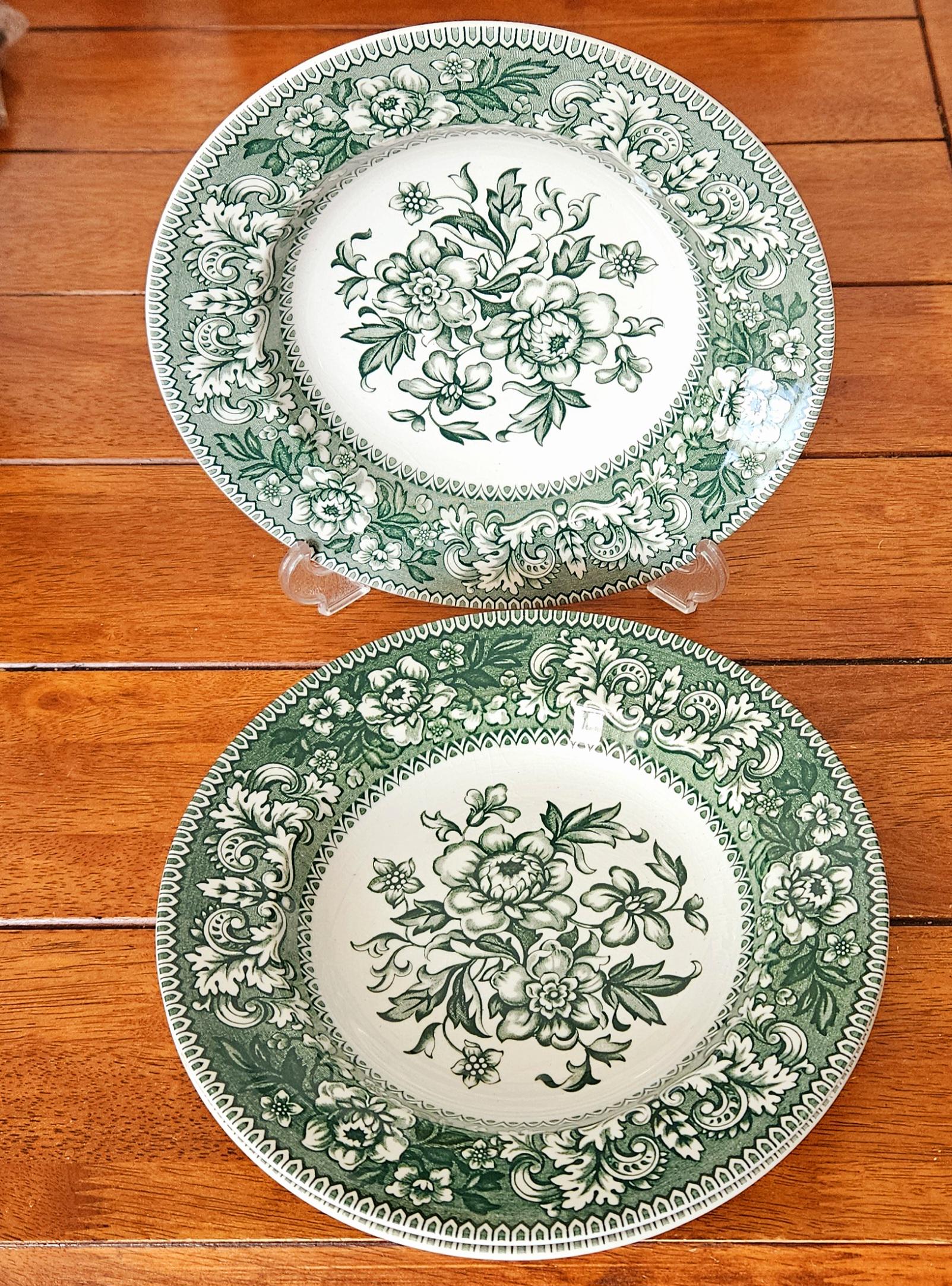 イギリス　WOOD&SONS　WOODSWARE スーピエール 英国ヴィンテージ Wood & Sons Westminster Green Transferware – 3 Large Deep Pasta