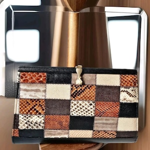Unique  and Rare Patchwork Snakeskin Clutch Shoulder Bag 70&#39;s Leather Purse/ Snake Leather Chain