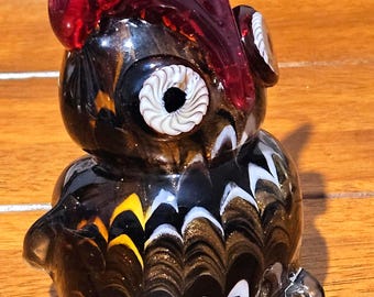 ムラーノガラス製赤いフクロウの置物 ヴィンテージ 1980年代 手吹き