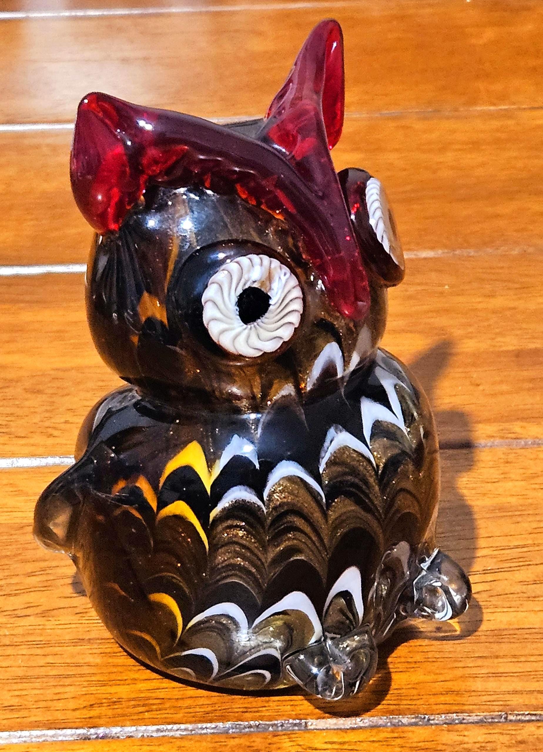 ムラーノガラス製赤いフクロウの置物 ヴィンテージ 1980年代 手吹き