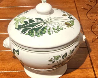 Zuppiera e mestolo vintage Howard Taunton Vale Staffordshire / Piatto da portata in ceramica a foglia verde