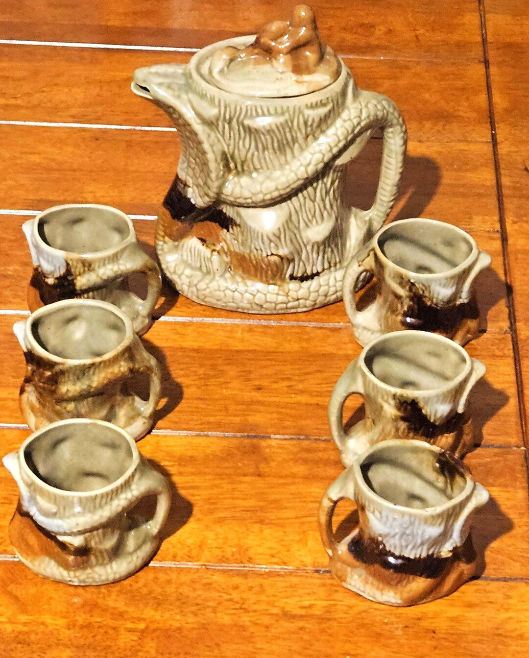 Southern Tea Set Vintage Unique Handmade Studio Pottery Tea Set, Woodland Tree Trunk ...