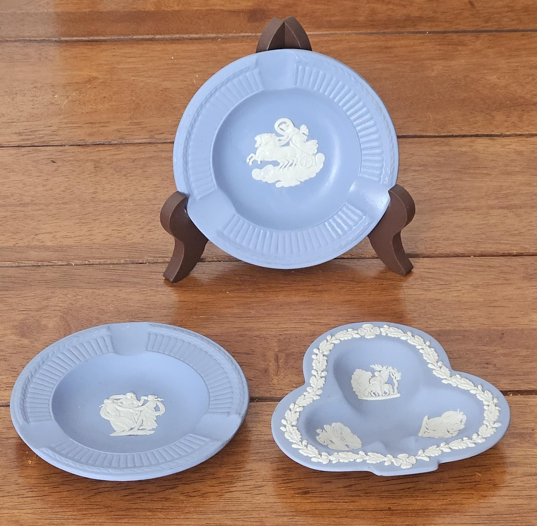 Vintage Wedgwood Jasperware Pin Dishes Set of 3 : Pale Blue 1960s