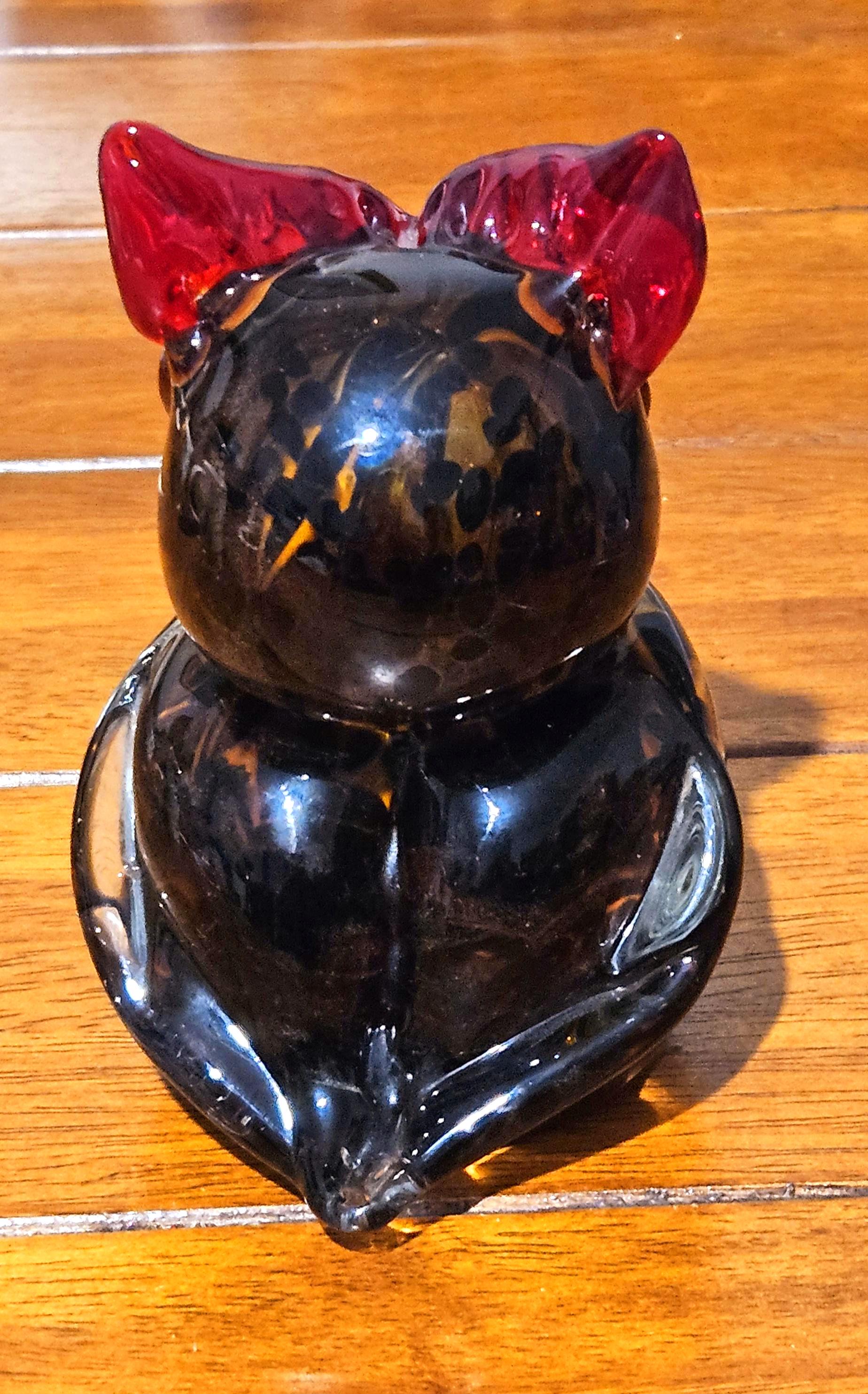 ムラーノガラス製赤いフクロウの置物 ヴィンテージ 1980年代 手吹き