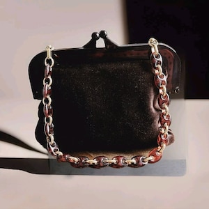 Vintage Maroon Velvet Purse with Plastic Tortoise Shell Handles / Chain