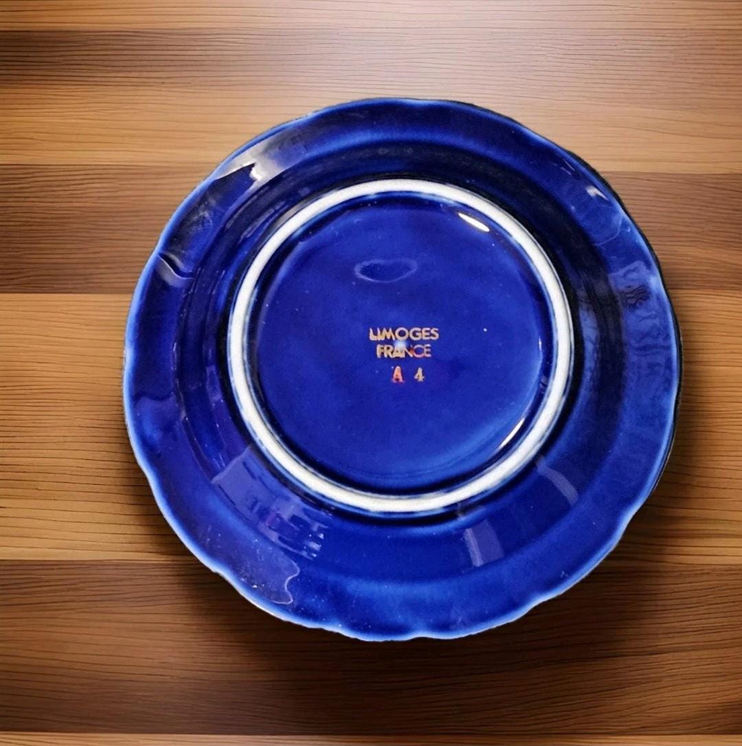 Limoges France Cobalt Blue Embossed With 22k Gold Porcelaine D'art