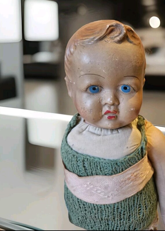 Antique Rare German Baby Doll With Blue Eyes Porcelain Face and