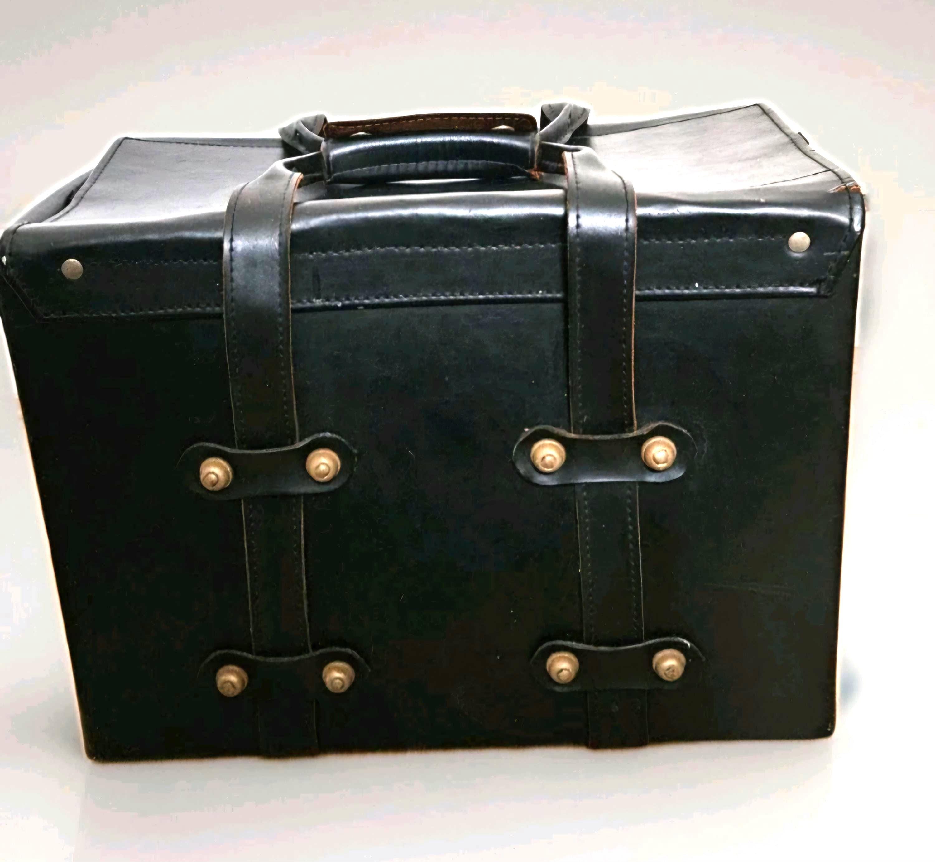 Vintage 60s Large Black Strong Real Leather Hard Case Camera Bag