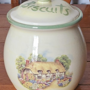 Vintage Siltone Staffordshire Large Cotagecore Farmhouse Biscuit Barrel Container Jar Canister 1960s