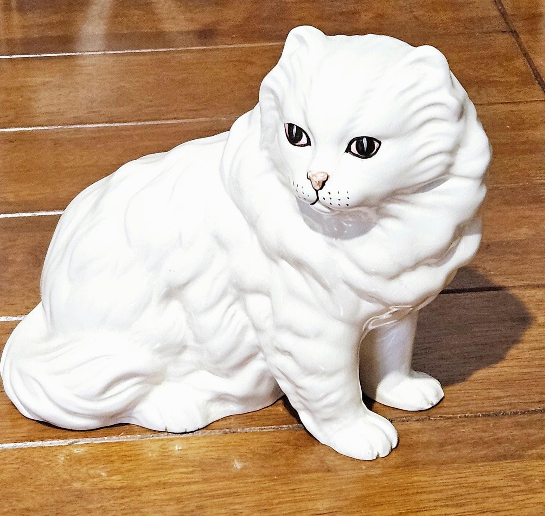 ヴィンテージ ハンドペイント セラミック製 ホワイト ペルシャ猫 置物